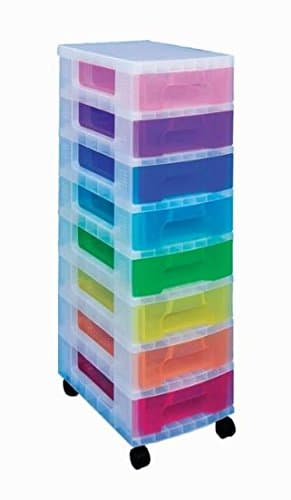 Really Useful Box Multicoloured Storage Unit - 8 x 7L - Clear Tower Rainbow Drawers