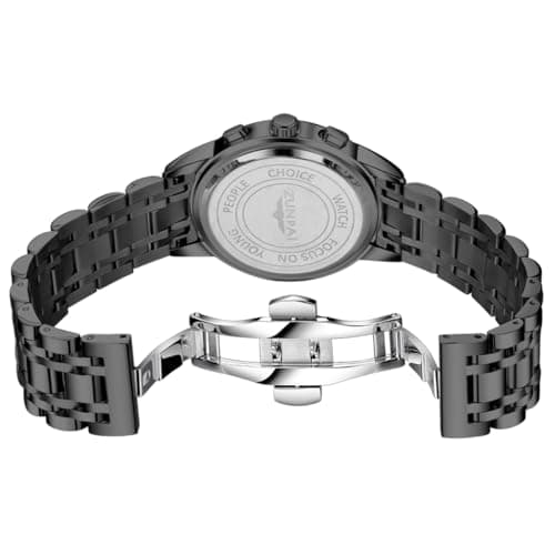 senstone Moon Phase Watch for Men Multifunction Chronograph Dial Analog Quartz Wristwatch Luxury Diamond Business Dress Watch with Luminous Waterproof Calendar Stainless Steel Strap