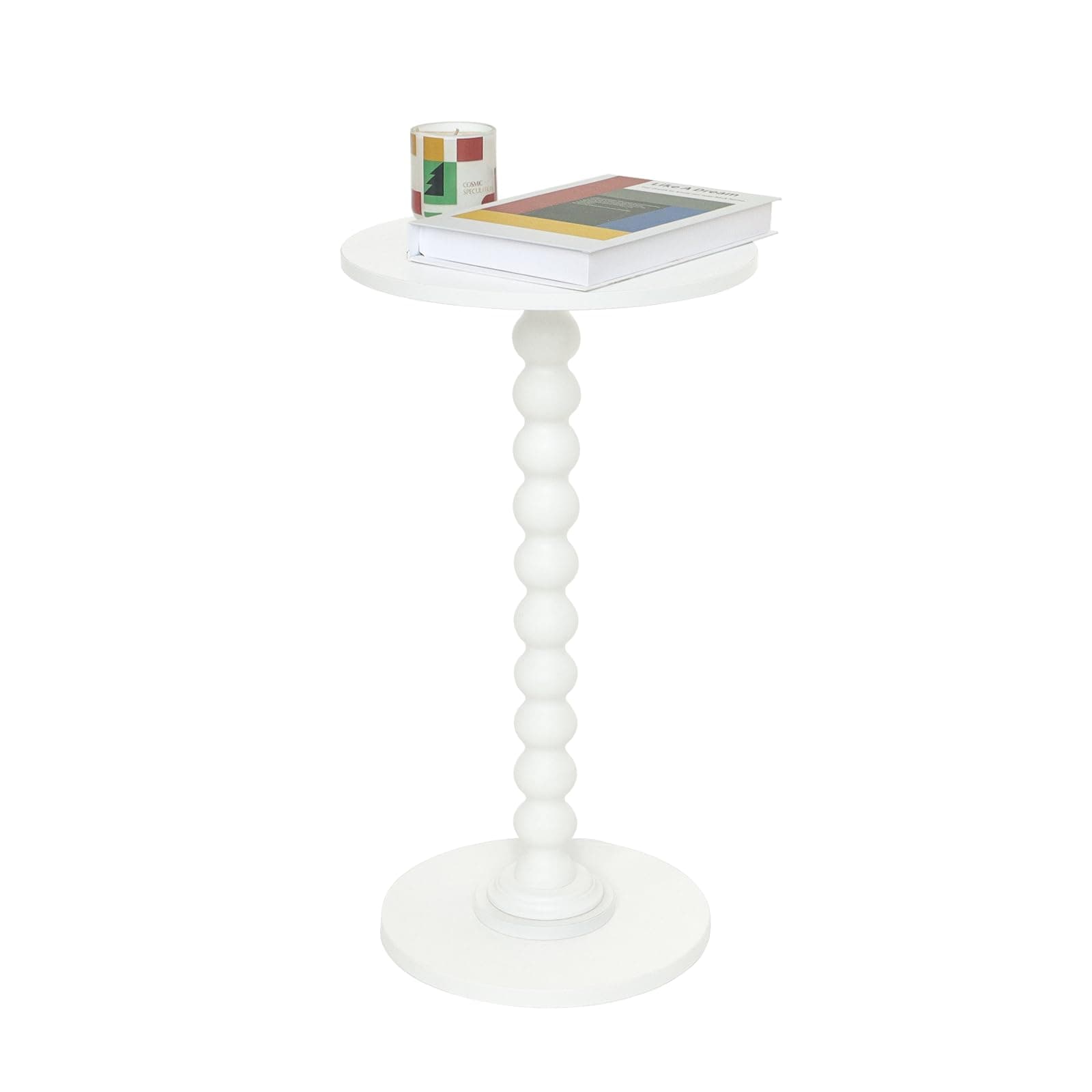 Round Side Table, Small Drink Table for Small Spaces, Modern Accent End Table Nightstand with Solid Wood Leg for Living Room, Bedroom, Corners, and Office (White)
