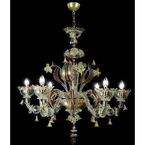 San Marco Murano Chandelier 6 Lights Crystal Gold Ruby