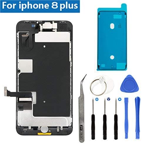 Full Screen Replacement LCD 3D Touch Assembly Front Camera Ear Speaker Shield Plate with Frame Adhesive and Repair Tools for iPhone 8 Plus 5.5 inch (Black)