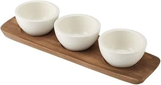 Villeroy & Boch Artesano Original Small Dip Bowl Set, 4 Pieces, Premium Porcelain/Wood, White