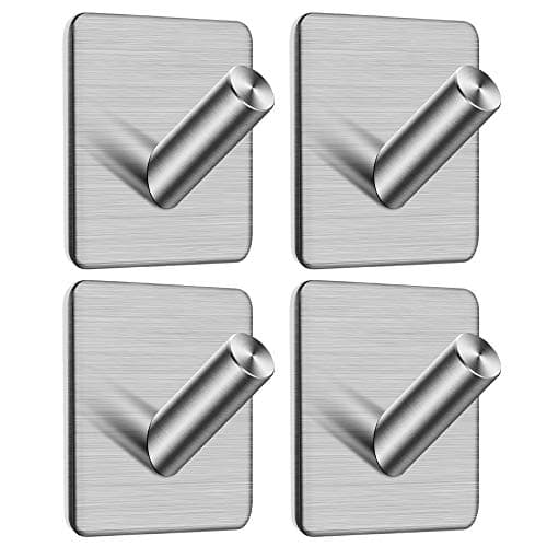 5 Pack Stainless Steel Hooks, 3M Self Adhesive Wall Hooks for Towel Robe Key Rack Coat Hanger Bathroom Kitchen Organizer Hooks with Brushed Finish (5)