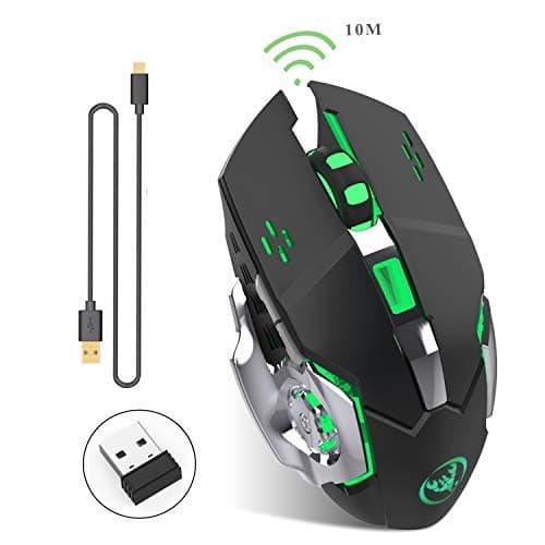 HXMJ Rechargeable 2.4Ghz Wireless Gaming Mouse with USB Receiver,7 Colors Backlit for MacBook, Computer PC, Laptop (600Mah Lithium Battery) (Black)