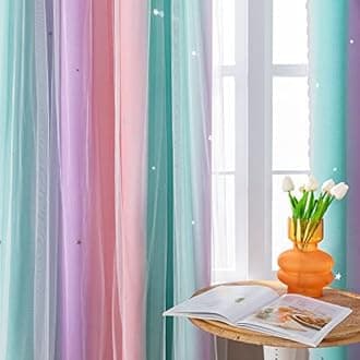XiDi Unicorn Room Decor for Girls Bedroom, Purple Green Curtains for Kids Rooms, Window Drapes 42 Inchs Long 34 inches Wide 1 Panel