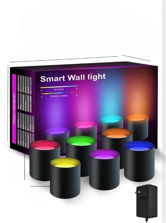 Smart Wall Light, WIFI LED RGBIC Downlight Sconce Music Sync Smart Light, Work with Alexa, APP, Smart Voice Control, Home Party Par Stage DJ Karaoke Decor Multi-Color LED Wall Light. (6 Pack)