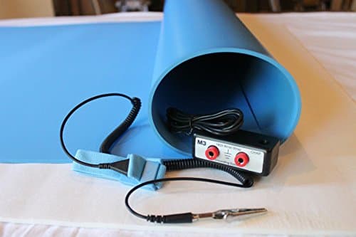 3 Layer ESD Anti Static Vinyl Mat Kit with Dual Bench Grounding/Wrist Strap (18" x 30") - Blue