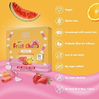 ChocZero Chewy Candy Variety Pack, Sugar Free, All Natural, Vegan, Orange Strawberry and Watermelon Candy, 3.5 Ounce (Pack of 1)