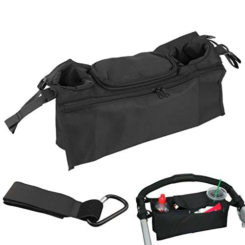 All in 1 Stroller Organizer: Spacious Handlebar Console & Portable Diaper Bag + Changing Mat & Deeper Insulated Cup Holders, Parents Car Caddy & Shoulder Bag. Universal Fit Jogging & Walking Accessory