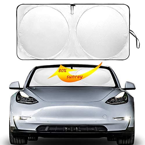 Auto safety Windshield Sunshade Designed for Tesla Model 3/Y，Foldable Sun Shade with a Storage Bag，Sun Visor Protector Accessories Blocks UV Rays to Keep Your Vehicle Cool & Damage Free
