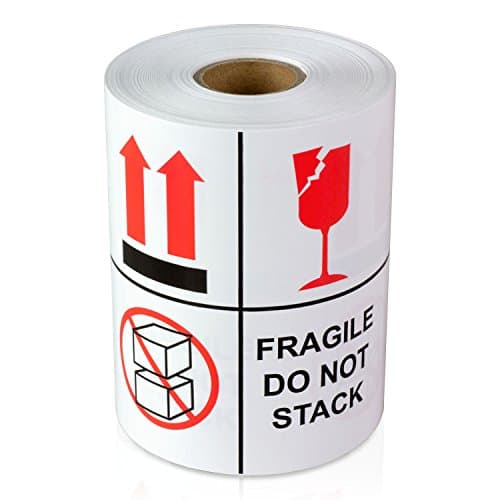 4" x 4", This Side Up, DO NOT Stack Warning Shipping Mailing Labels Stickers - 1 Roll