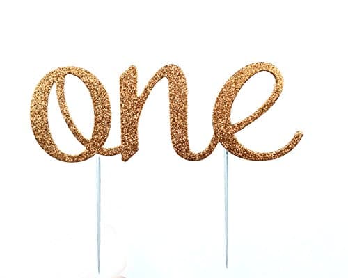 CMS Design Studio Handmade 1st Birthday Cake Topper Decoration - One - Double Sided Glitter Stock (Rose Gold/Copper)