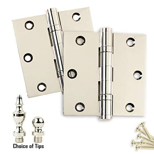 EMBASSY Door Hinge Solid Brass - 3.5 x 3.5 Inch, Heavy Duty, Polished Nickel, Ball Bearings, Rust Resistant Pin, Architectural Designer Grade, Home Improvement, 2 Pack