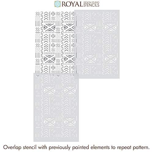Mali Mudcloth Wall Stencil - Tribal Stencil - African Mud Cloth Pattern Wallpaper Stencil - Large Wall Stencils for Painting Boho Wall Art - Bohemian Stencils - Geometric Tribal Mural Art