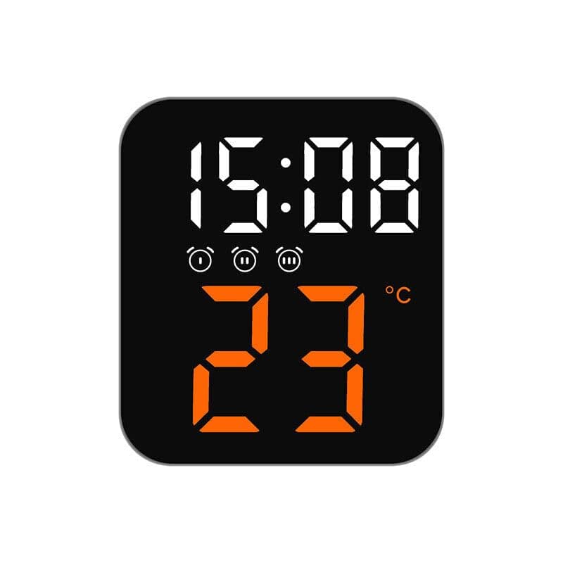 Plastic Digital Alarm Clock with Temperature Electronic Desk Clock with Adjustable Brightness for Bedroom Home Living Room Table Clock (Black, Orange Digit, 11X10X4 Cm)
