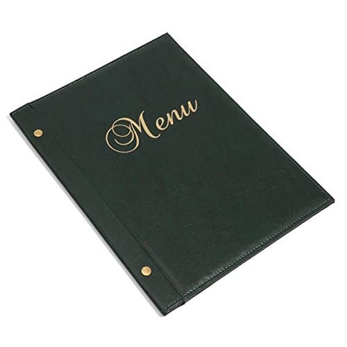 Dark green A5 bolted eco leather restaurant menu folder with 6 removable transparent sleeves, available in 5 colours