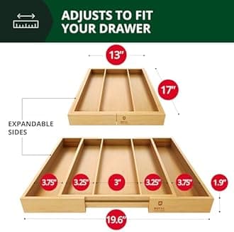 Bamboo Kitchen Drawer Organizer and Utensil Holder - Expandable Cutlery Tray for Kitchen Utensils, Flatware and Silverware by Royal Craft Wood