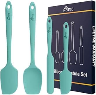 HOTEC 600°F Heat Resistant Silicone Rubber Spatula Set for Baking, Cooking, and Mixing Non Stick Dishwasher Safe BPA-Free Aqua Sky set of 4