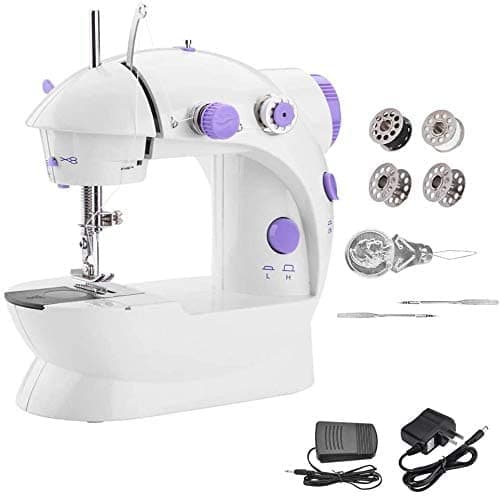 (HomeVibe) Portable Sewing Machine Mini 2-Speed Double Thread, Metal, Purple Mini Sewing Machine For Begginers With 25PC Bobbing Set
