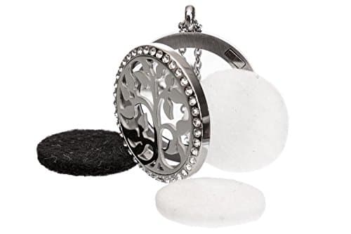 Premium Aromatherapy Diffuser Necklace in a Beautiful Gift Box - The Benefits of Essential Oils All Day - Crystal Surround & 3 Reusable Pads, Hypo-allergenic Surgical Grade Stainless Steel 18” Chain