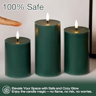 Eywamage Green Flameless Pillar Candles with Remote, Flickering Battery Powered LED Wax Candles Φ 3" H 4" 5" 6"