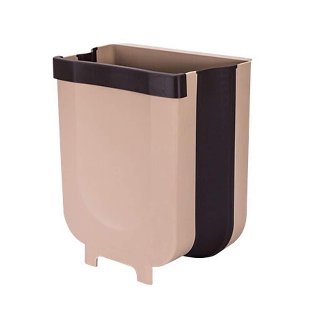 Qutuo Garbage Cabinet, Portable Kitchen Wall Mounted Waste Bin Can Folding Trash Can Great for waste storage or Kitchen, Bathroom, Toilet, Cars, etc(white,Brown ; 8L)