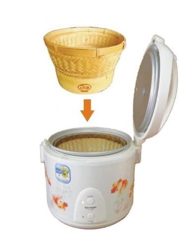 Innovative Thai Bamboo Sticky Rice Automatic Basket for 1.1 Liter Size Electronic Rice Cooker - With Cover (Small Size) by kitchen utensils
