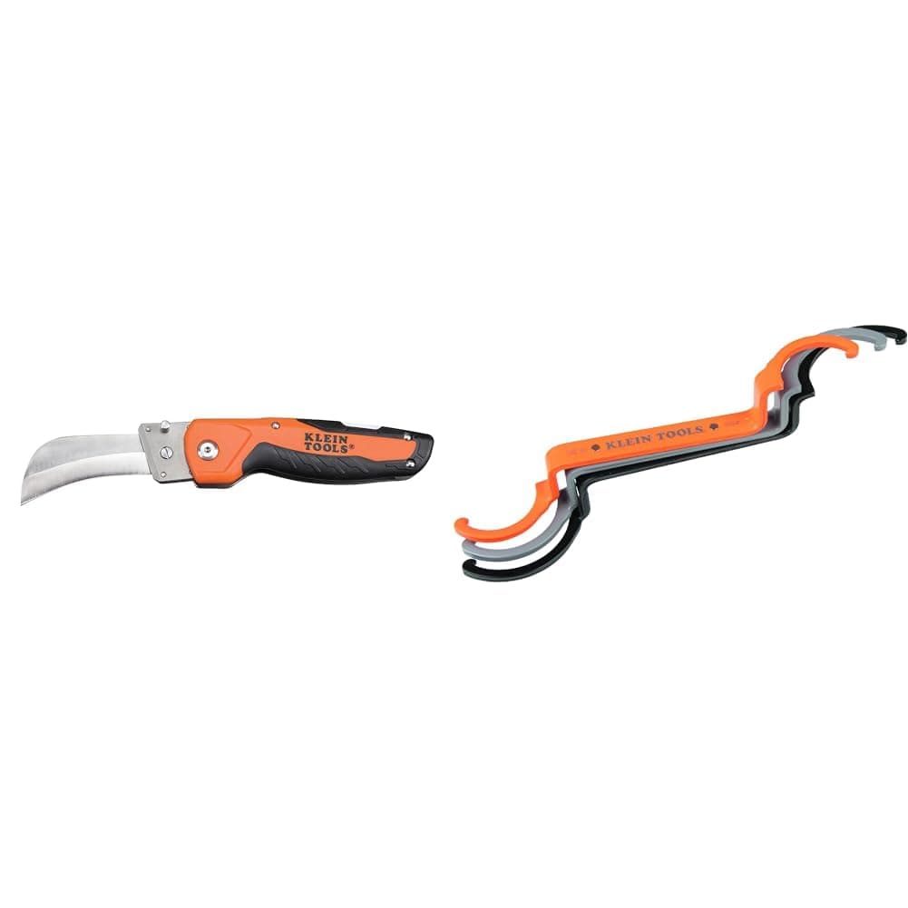 Klein Tools Utility Knife with Hawkbill Blade and Conduit Lockout Wrench Set with 1/2, 3/4 and 1-Inch Offset Bends, 3-Piece