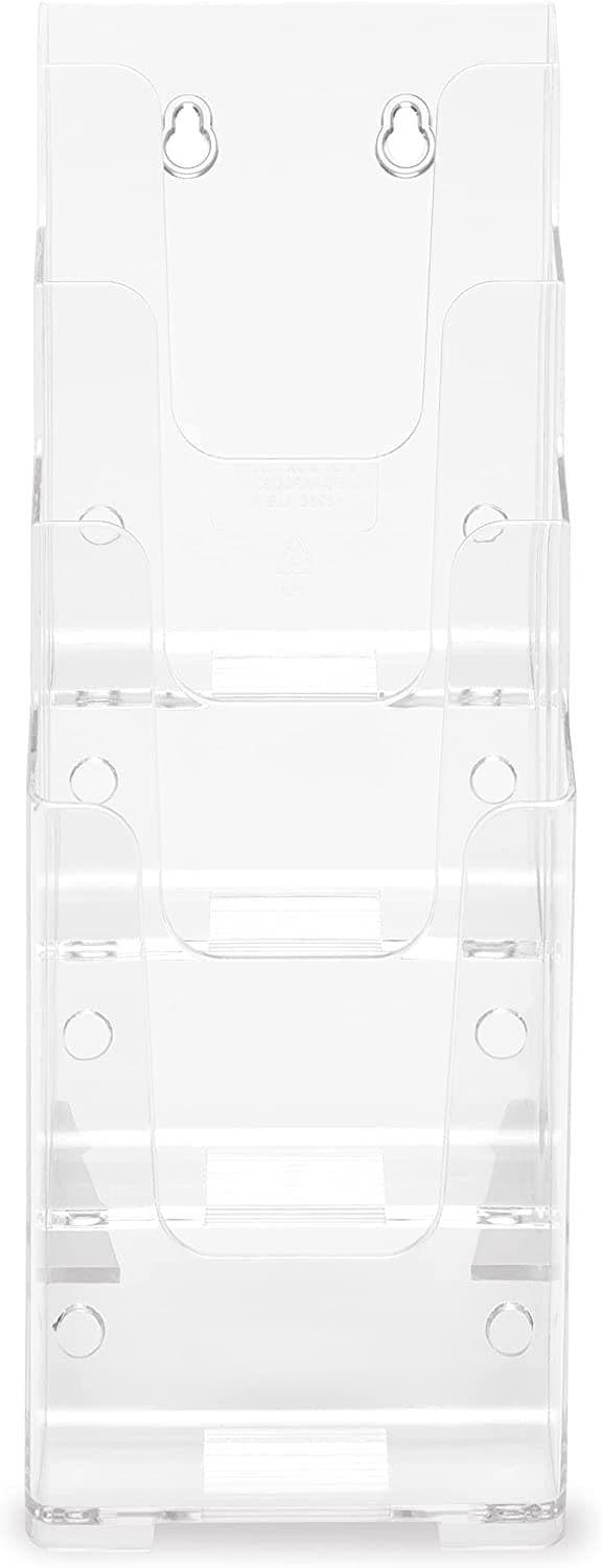 Deflecto Multi-Tier Clear Plastic Literature Display Holder for Wall or Desktop - 4 Tier 1/3 A4 Plastic Display Stand for Promotional Material & Leaflets