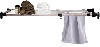 Hershii Expandable Closet Tension Shelf Rod Adjustable Metal Storage Rack Cabinet Organizer DIY Divider Separator Shelves for Wardrobe Cupboard Kitchen Bathroom, Black, 23.62-39.37inches