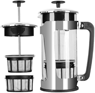 P5 Double Micro-Filtered Coffee French Press, 32 Ounce, Polished Stainless Steel