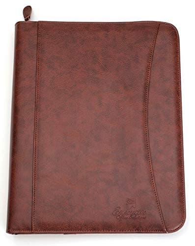 Executive Office Solutions Business Padfolio Portfolio Organizer 3 Ring Binder – Resume Folder for Documents iPad Tablet Up to 10.1 Inch w/Notepad, Business Card Slots, Zippered Pockets Brown (F039R)