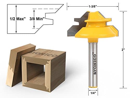 45 Degree 1/2" Stock 1/4" Shank Small Lock Miter Router Bit