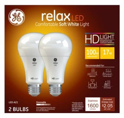 G E LIGHTING 96709 Relax Heavy Duty LED Light Bulbs, Soft White, 1600 Lumens, 17-Watt, 2-Pk. - Quantity 4
