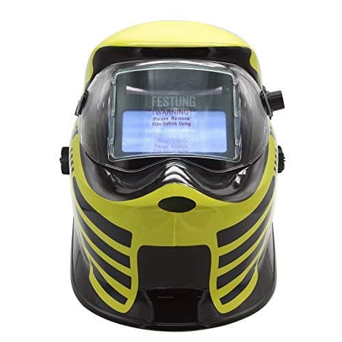 DOIT Auto-Darkening Welding Helmet Solar Powered with 4 Arc Sensors Two Shade Ranges #5-8/9-13 Suede Safety Work,Yellow