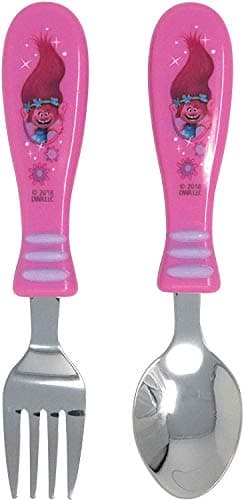 Zak Designs Trolls Easy Grip Flatware Fork And Spoon Utensil Set - Perfect for Toddler Hands With Fun Characters, Contoured Handles And Textured Grips, Trolls Movie