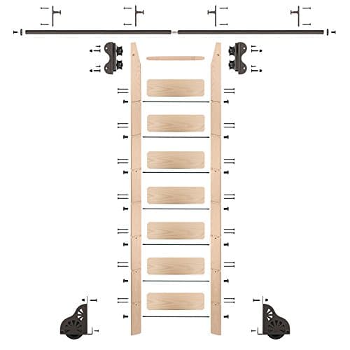 QG Rolling Ladder Kit with 8' Maple Ladder and 8' of Railing, Oil Rubbed Bronze