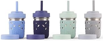 Elk and FriendsStainless Steel Cups | 10 oz Mason Jar design | Kids & Toddler Cups with Silicone Sleeves & Straws with Stopper | Smoothie Cups