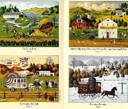 Charles Wysocki - 4 Prints - Four Seasons - All Signed & Numbered with Cert Matching Numbers Each Image Size 17" x 14"