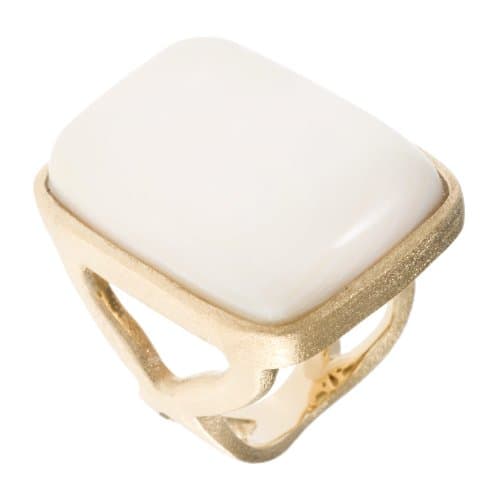 Rivka Friedman White Mother of Pearl Rectangular Split Shank Ring - Size 9