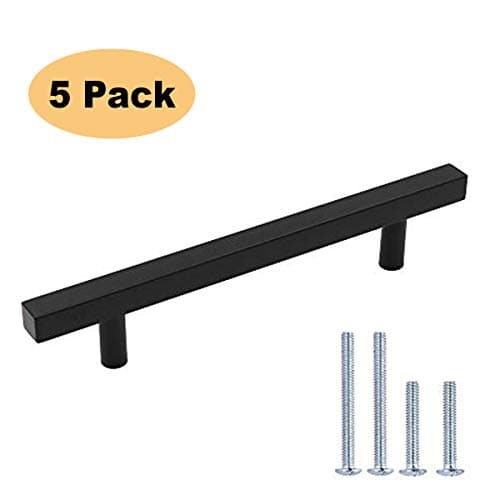 Peaha 5in Cabinet Handles Black Kitchen Cabinet Pulls 5 Pack - J22BK 128mm Cabinet Pulls Black Handles for Kitchen Cabinets File Cabinet Hardware for Bathroom, Bedroom, Wardrobe