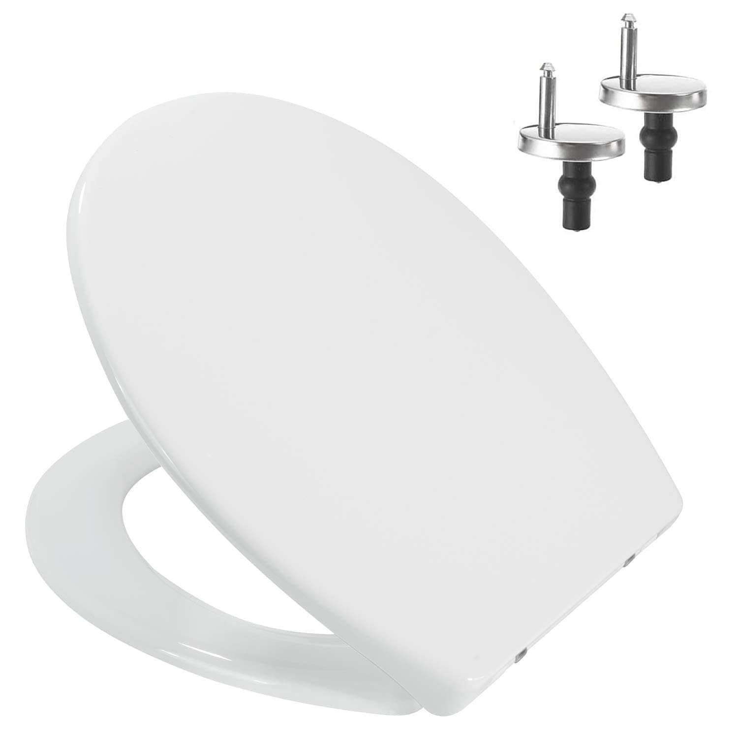 Mass Dynamic Soft Close Toilet Seat – White Plastic Loo Seat with Quick Release, Top Fix Adjustable Hinges, Standard Oval Toilet Seat (450mm x 370mm)