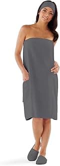 BOCA BT TERRY Womens Spa Wrap - 100% Cotton Spa, Shower, Bath and Gym Towel w Snaps, Towel Wrap for Women, Grey, 4XL