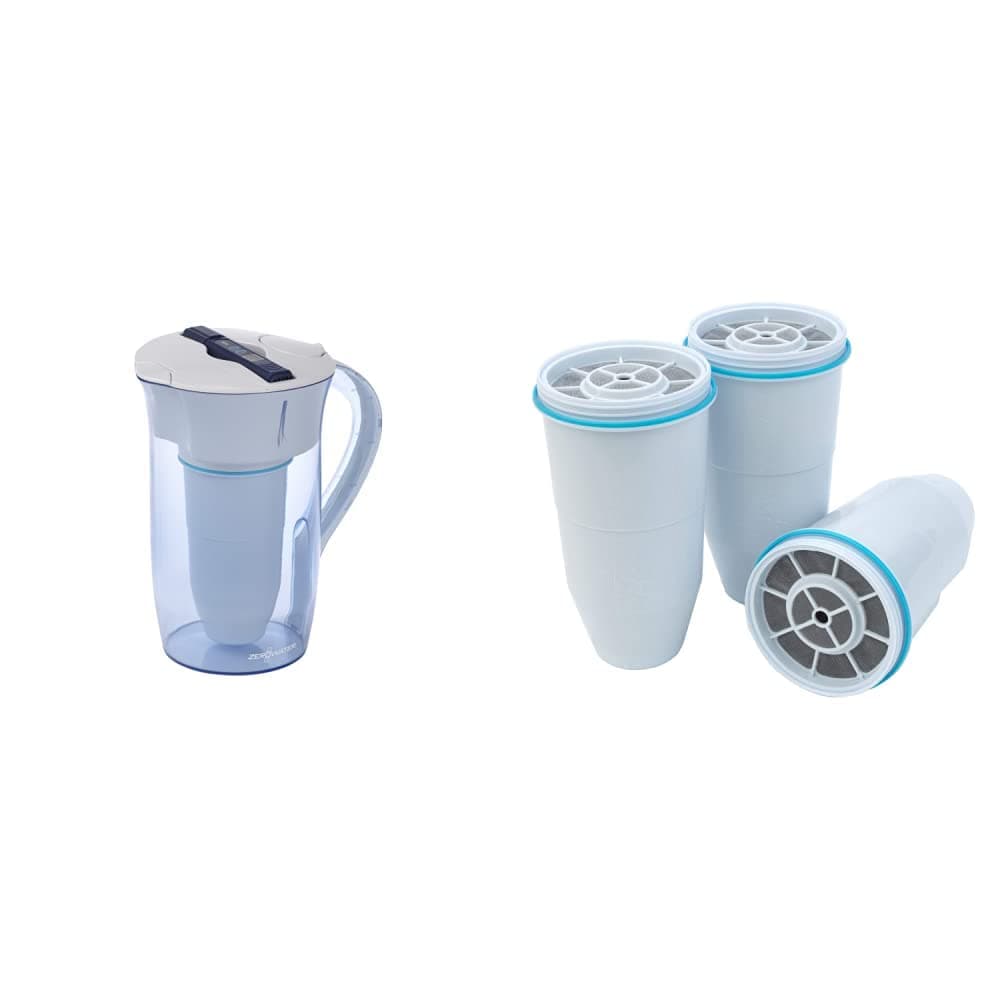 10-Cup Water Filter Pitcher + 3 Replacement Filters | Improved Water Taste and Purity