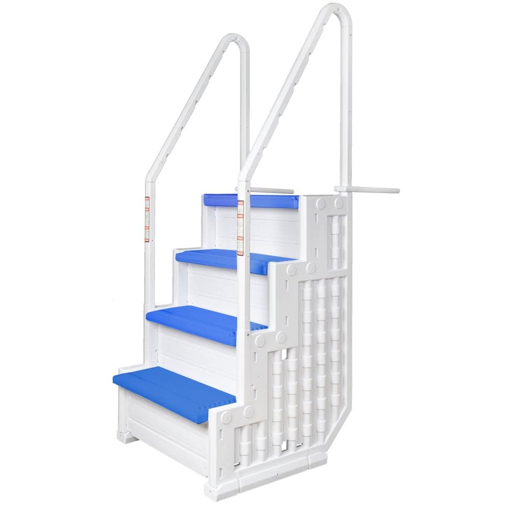 Everest in Pool Steps | White with Blue Steps | for Above Ground Swimming Pools | Mount to Decks 48 to 54 Inches | Safety Stairs Capacity Up to 350 Pounds