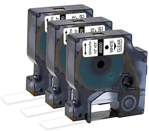 Oozmas Compatible Label Tape Replacement for Dymo White on Clear Label Tape D1 45020 S0720600, 1/2'' W x 23' L, for Label Maker LabelManager COLORPOP 160 280 360D 420P 450, 3-Pack