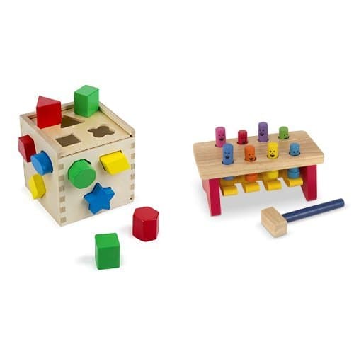 Melissa & Doug Shape Sorting Cube and Deluxe Pounding Bench Bundle