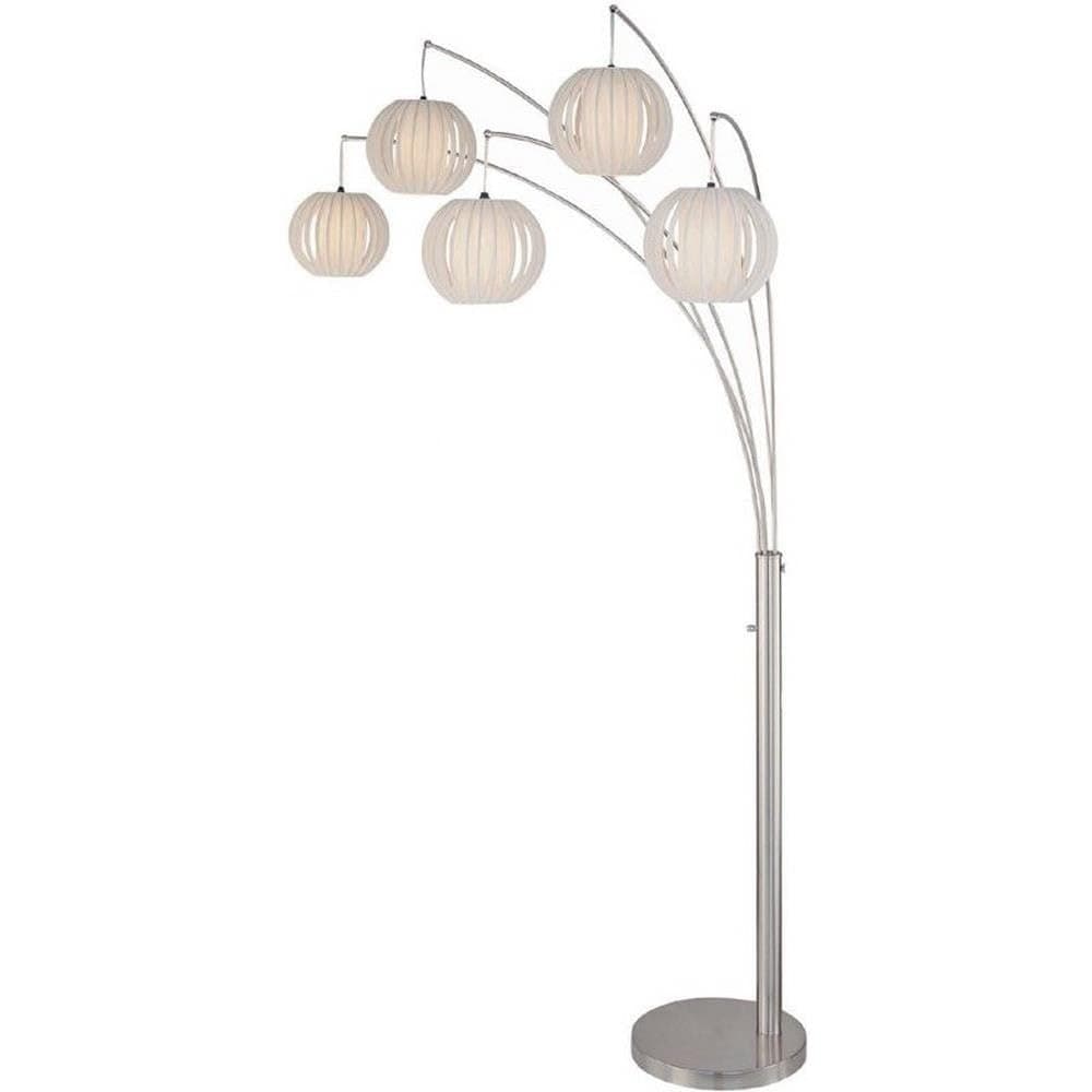 Lite Source LSF-8872PS/WHT Deion 5-Light Arch Floor Lamp, 16" x 50" x 95.5", Polished Steel Finish/White Pleated Vinyl Shade