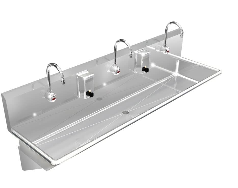WASH UP Hand Sink 3 Users Multi Station 60" ELEC. Faucet Stainless Steel Heavy D