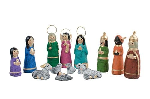 Nativity Set, Hand-Painted Clay, 14 Pieces